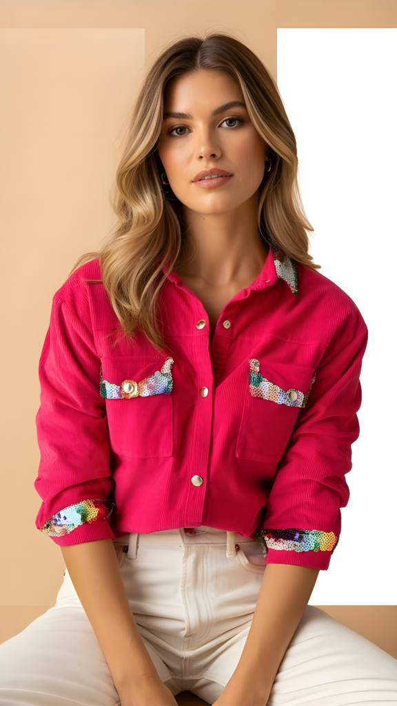 Chaqueta Cotelé Fucsia con Detalles Multicolor- L – Edición Exclusiva