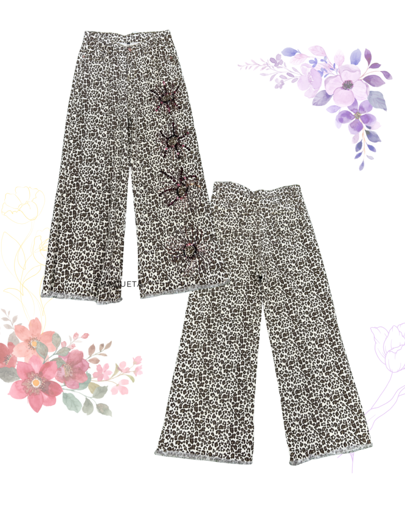 Pantalón Palazzo Animal Print Bordado – Talla L (Equiv. 44) | Prenda Única