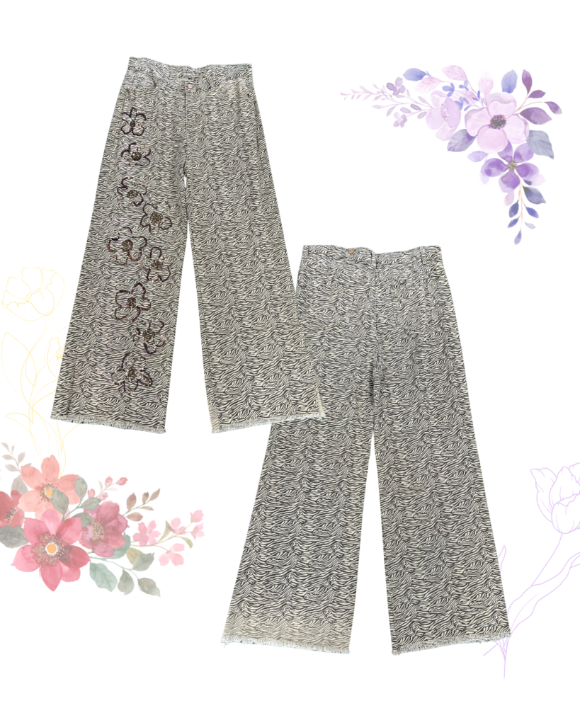 Pantalón Palazzo Cebra Bordado – Talla L (Equiv. 44) | Prenda Única
