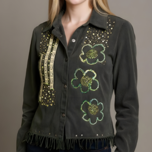 Blusa Cotelé Bordada con Flores Artesanales - L – Edición Exclusiva