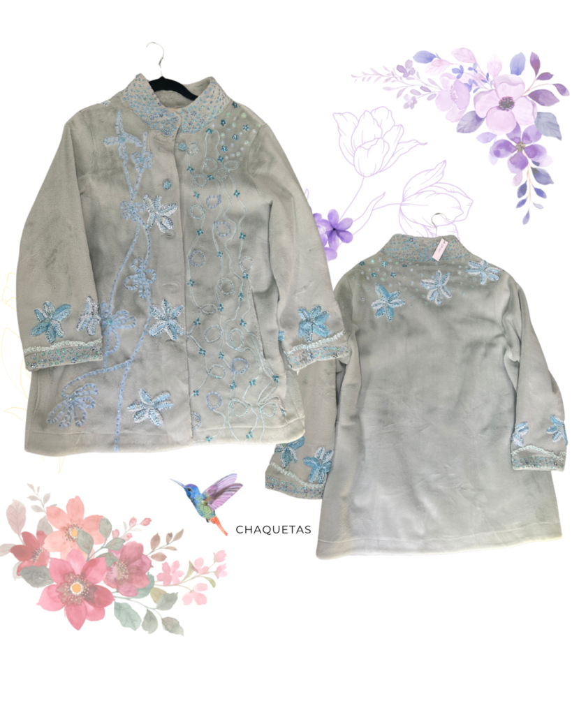Chaqueta de Gamulán Celeste Bordada Talla L – Edición Artesanal