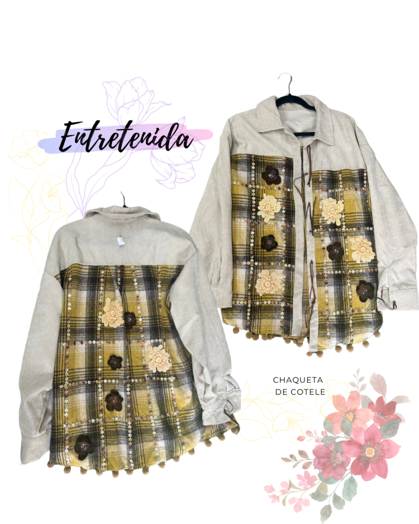 Chaqueta de Cotelé con Escocés Beige Talla L – Edición Artesanal
