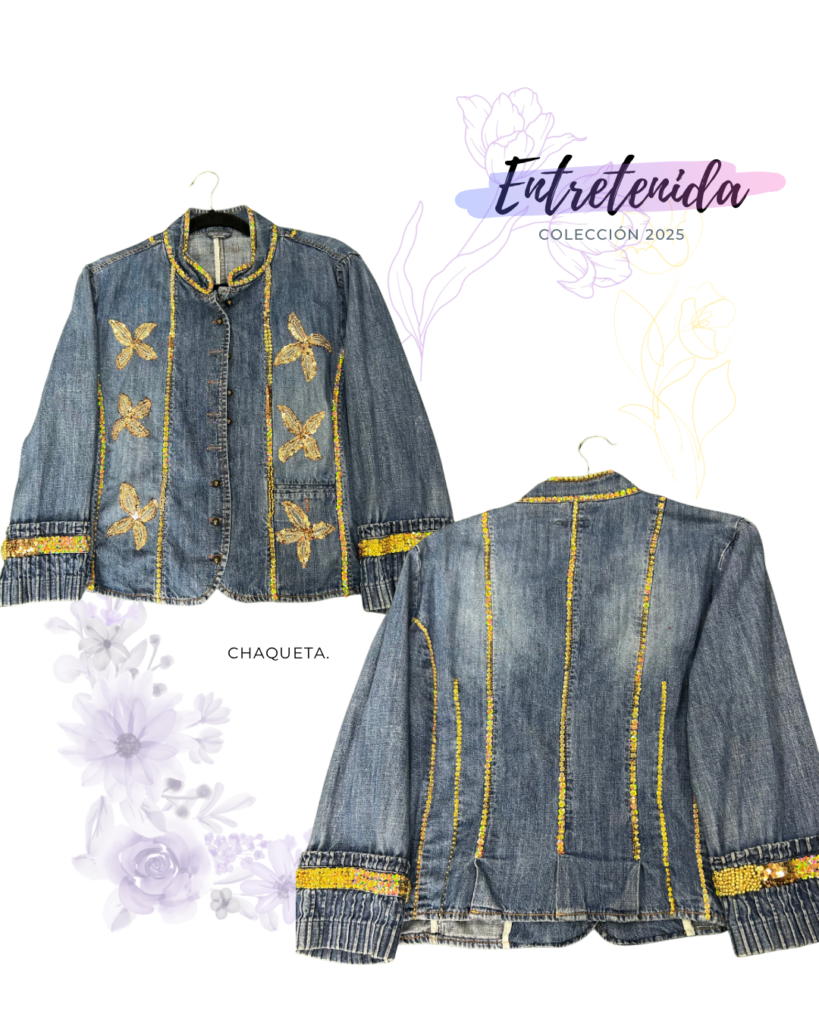 Chaqueta Denim Bordada en Dorado M – Edición Exclusiva