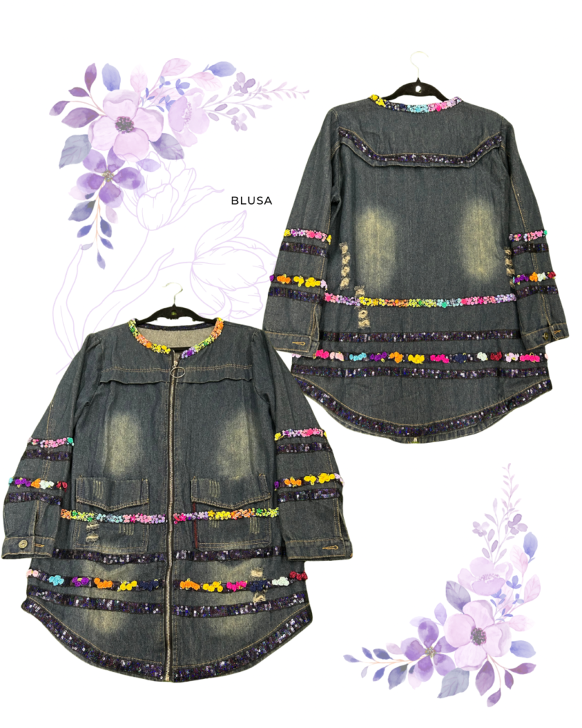 Blusa Denim Bordada Multicolor L – Edición Exclusiva