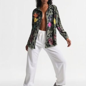 Camisa Animal Print con Bordados Florales Artesanales