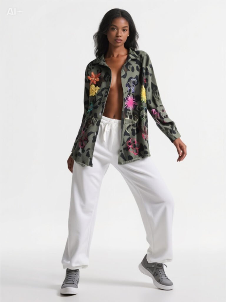 Camisa Animal Print con Bordados Florales Artesanales
