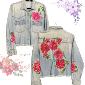 Chaqueta de Mezclilla Bordada con Flores Lentejuelas Talla L – Pieza Única