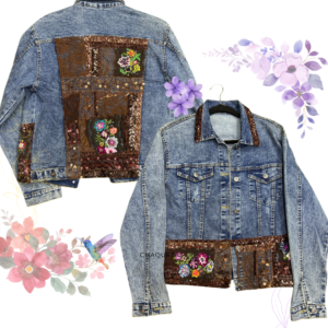 Chaqueta de Mezclilla Patchwork Bordada Talla L – Pieza Única