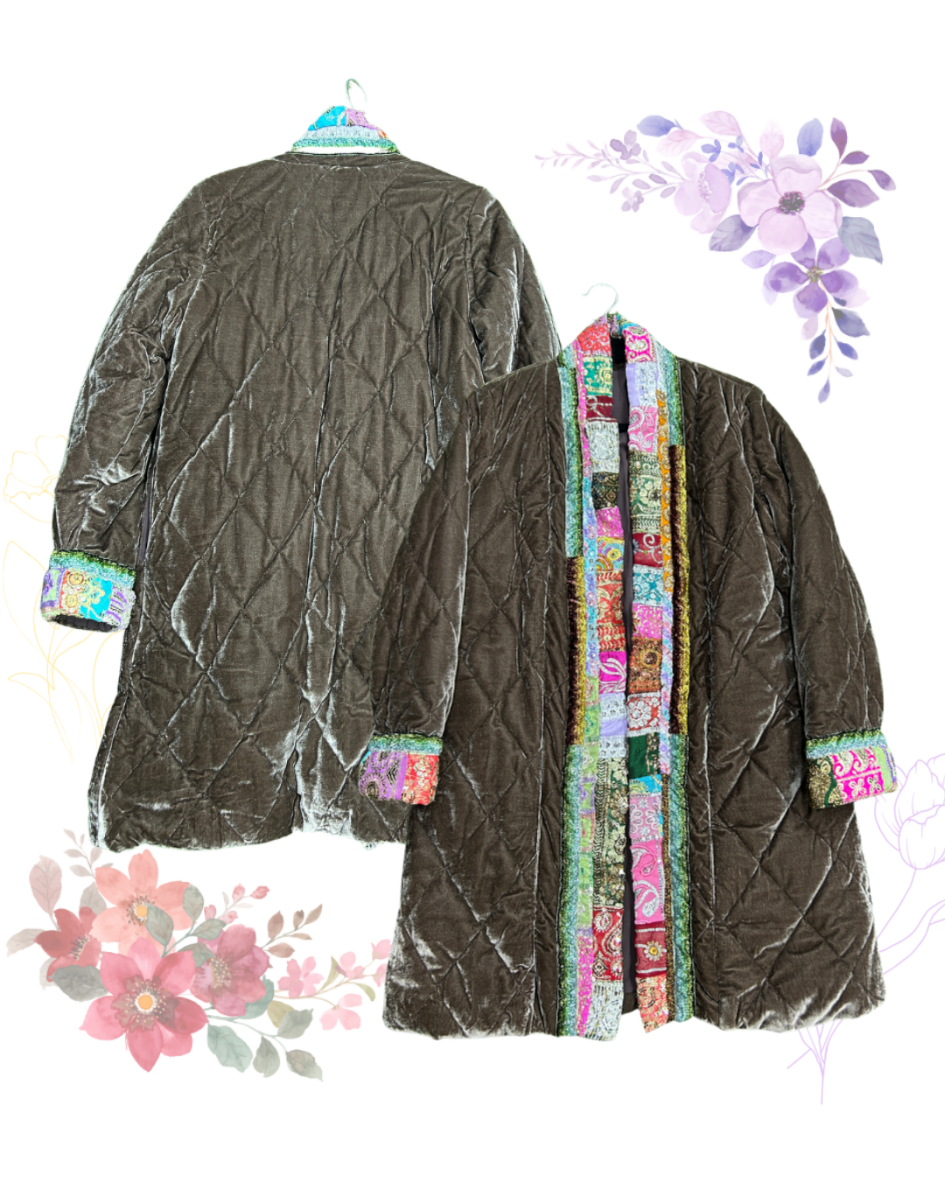 Chaqueta Acolchada de Terciopelo con Detalles Patchwork talla M – Pieza Única